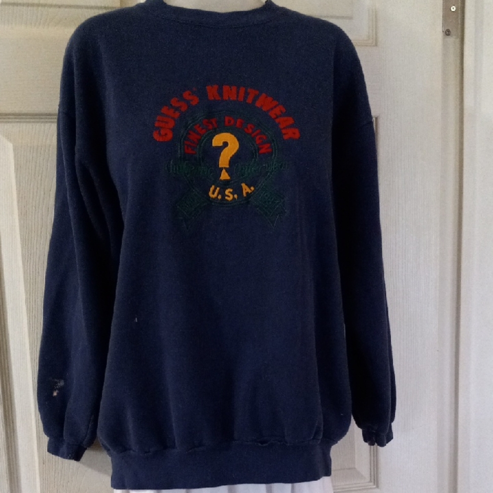 Guess Vintage 80's 90's Y2K Blue Crewneck Sweater Casual Style ONE SIZE